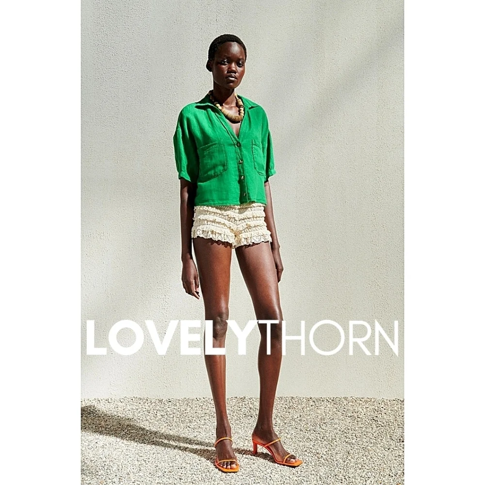 ZARA // kelly green chest pockets button down linen relaxed fit blouse - Picture 7 of 7
